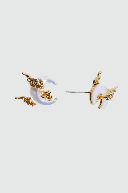 18K Real Gold Plated Natural Shell Moon Earrings