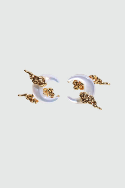 18K Real Gold Plated Natural Shell Moon Earrings