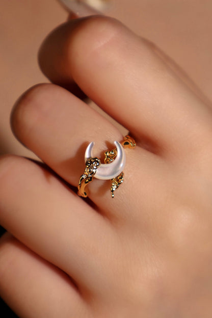 18K Real Gold Plated Natural Shell Moon Ring