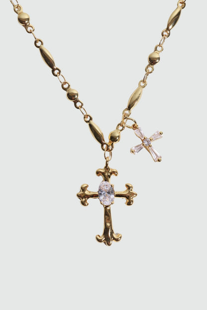 18K Real Gold Plated Double Cross Starlet Necklace