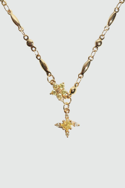 18K Real Gold Plated Citrine Starlight Cross Necklace