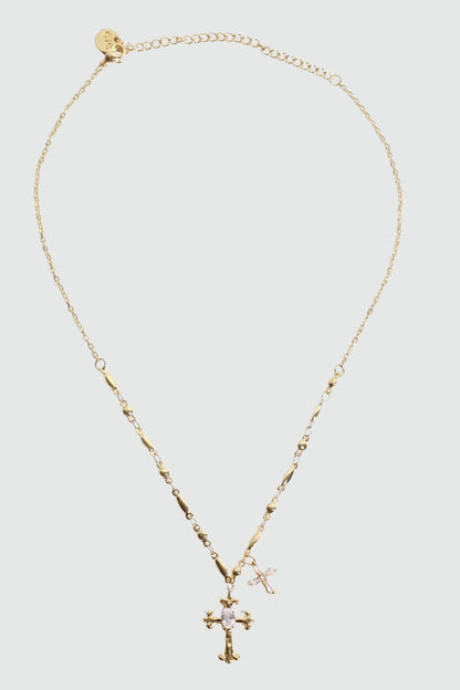 18K Real Gold Plated Double Cross Starlet Necklace