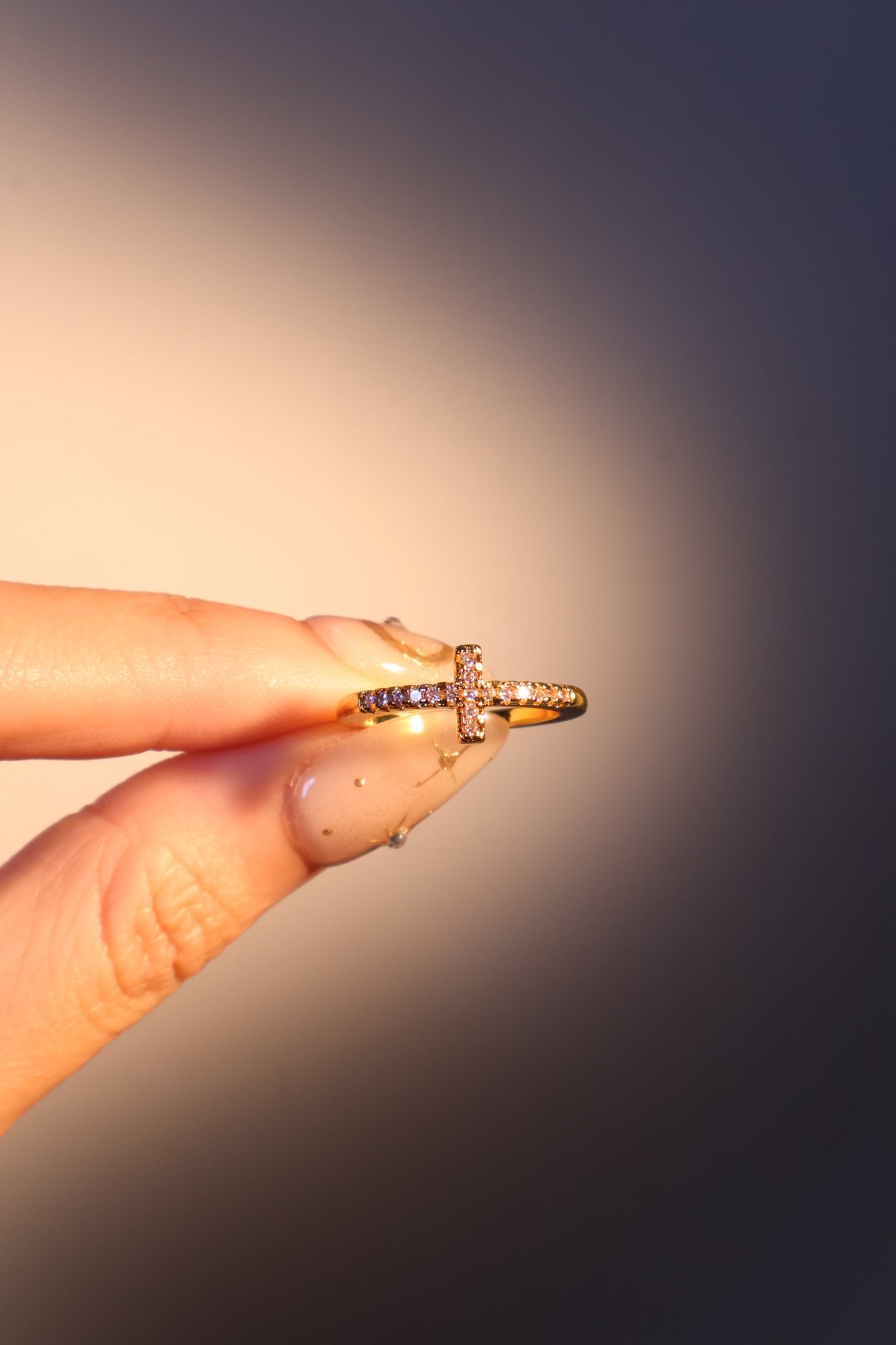 18K Real Gold Plated Cross Glint Ring