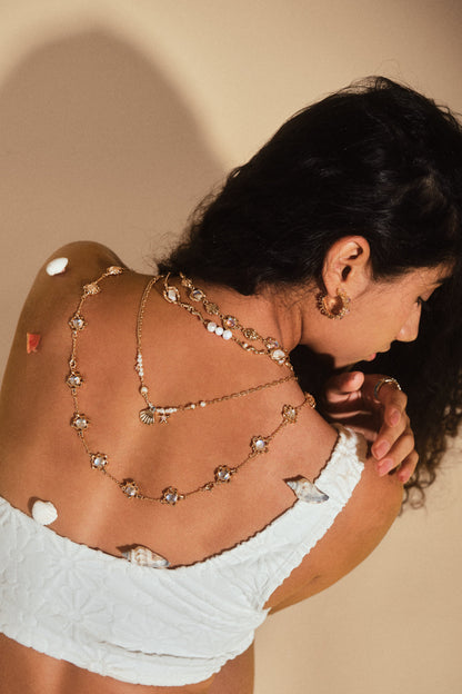 18K Real Gold Plated Multi Moonstone Shell Necklace