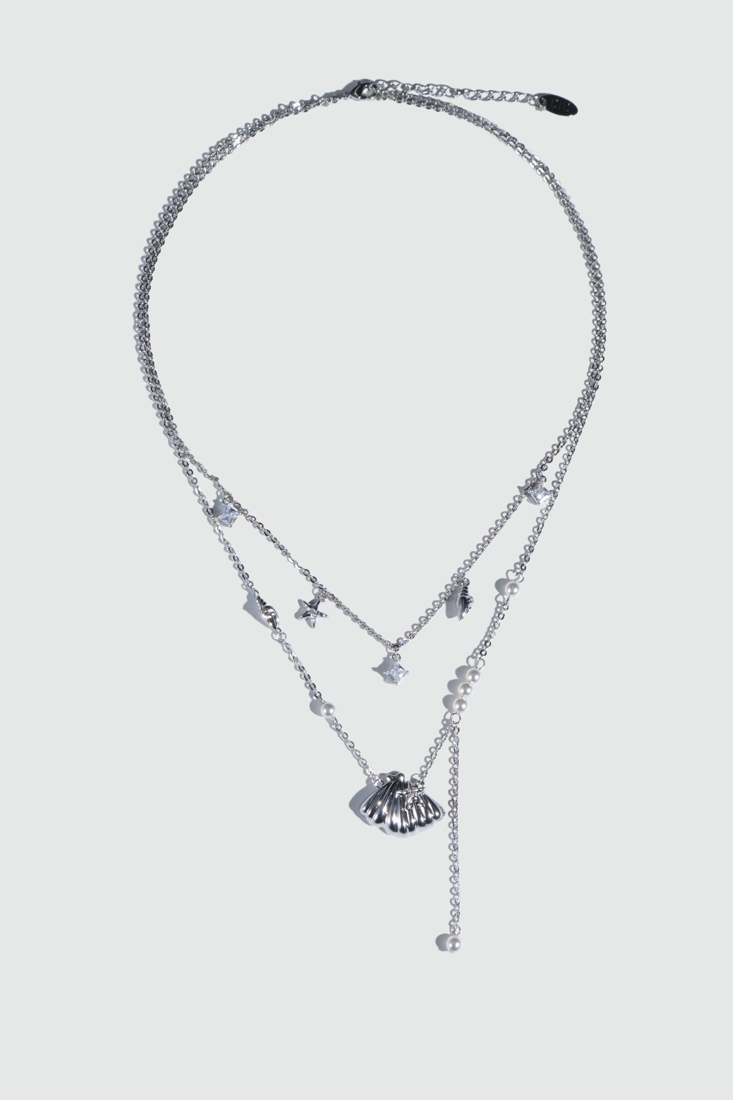 Palladium White Gold Plated Shell Starfish Pearls Layer Necklace