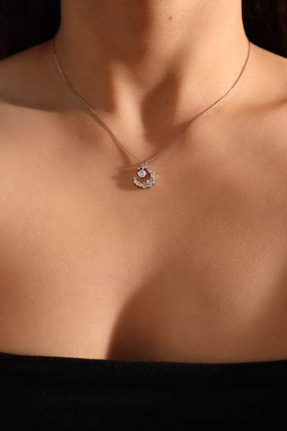 Palladium White Gold Plated Moonstone Moon Necklace
