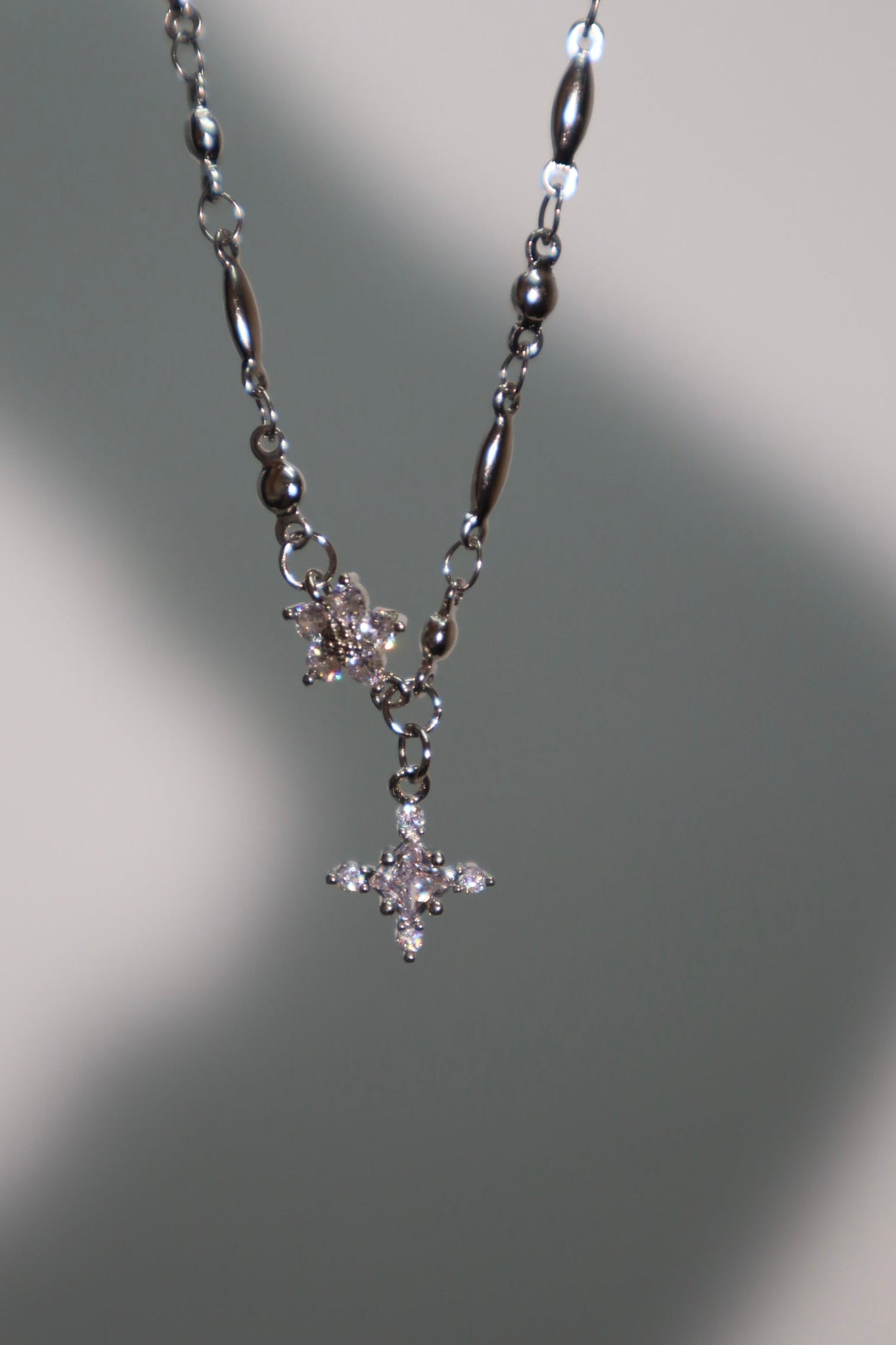 Palladium White Gold Plated Diamond Starlight Cross Necklace
