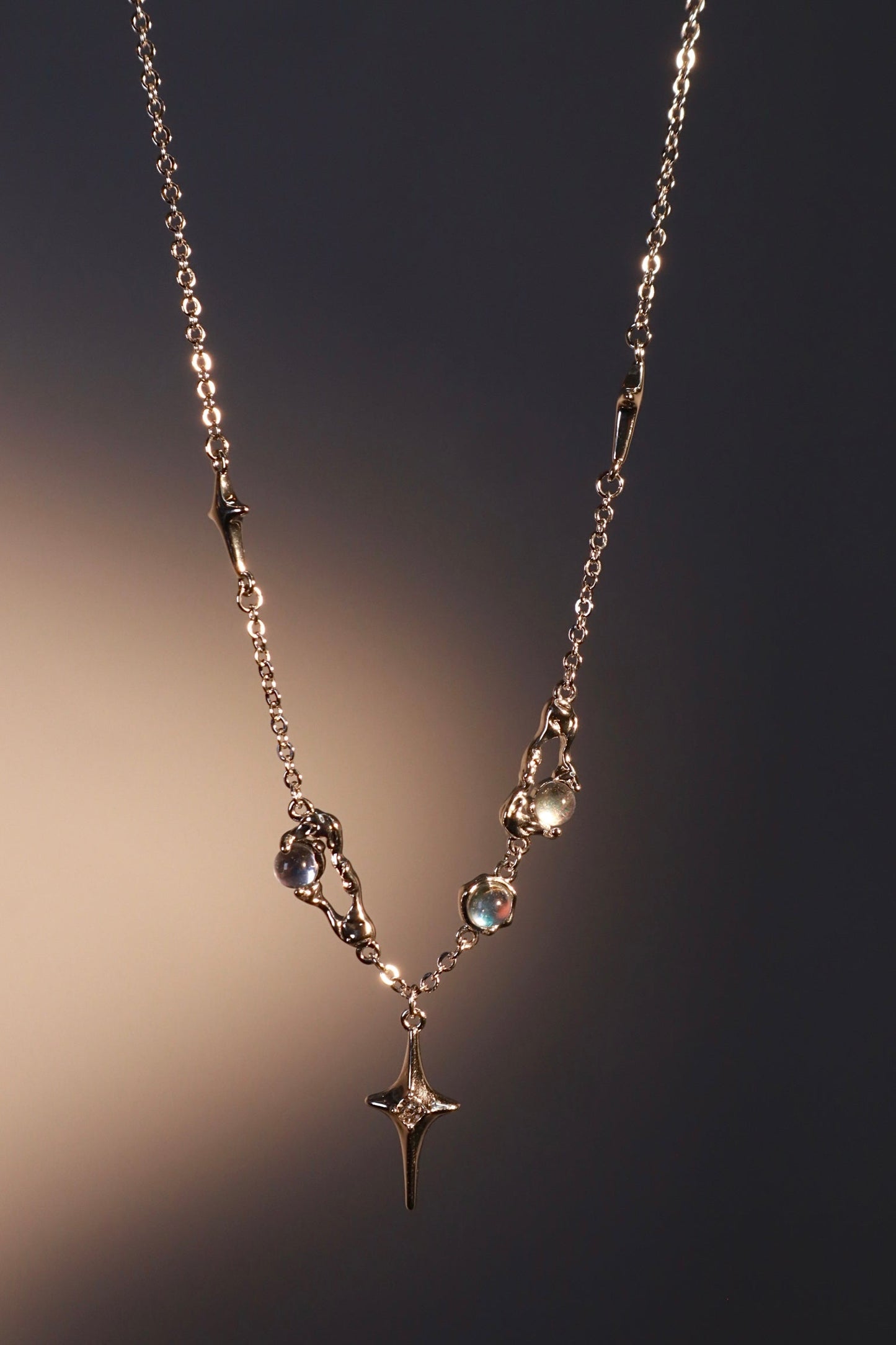 Palladium White Gold Plated Moonstones Star Necklace