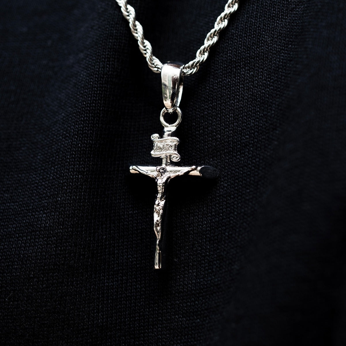 Crucifix Cross Pendant in White Gold