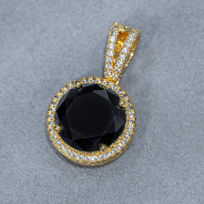 Mens Jewelry -  Gold Iced Out VVS Circle Onyx Necklace | Appx. 17 Grams
