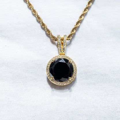 Mens Jewelry -  Gold Iced Out VVS Circle Onyx Necklace | Appx. 17 Grams
