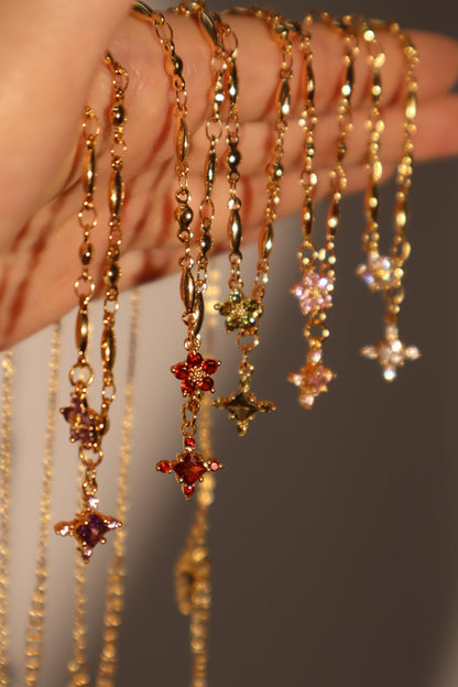 18K Real Gold Plated Garnet Starlight Cross Necklace
