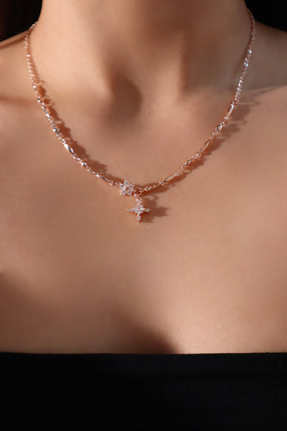 18K Rose Gold Plated Diamond Starlight Cross Necklace