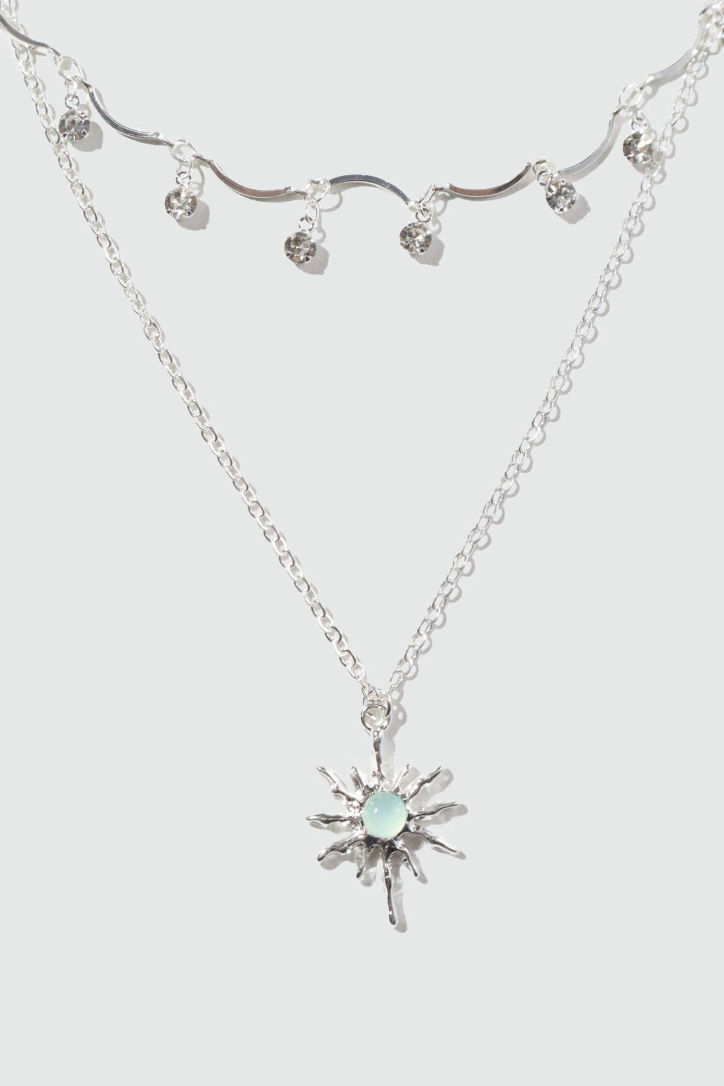 Palladium White Gold Plated Pole Star Wave Layer Necklace
