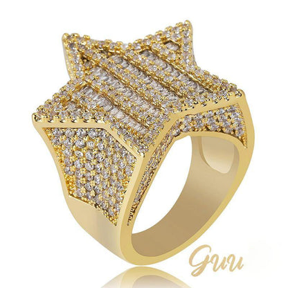18K Gold-Plated Micro-inlay AAA CZ Pentagram Ring
