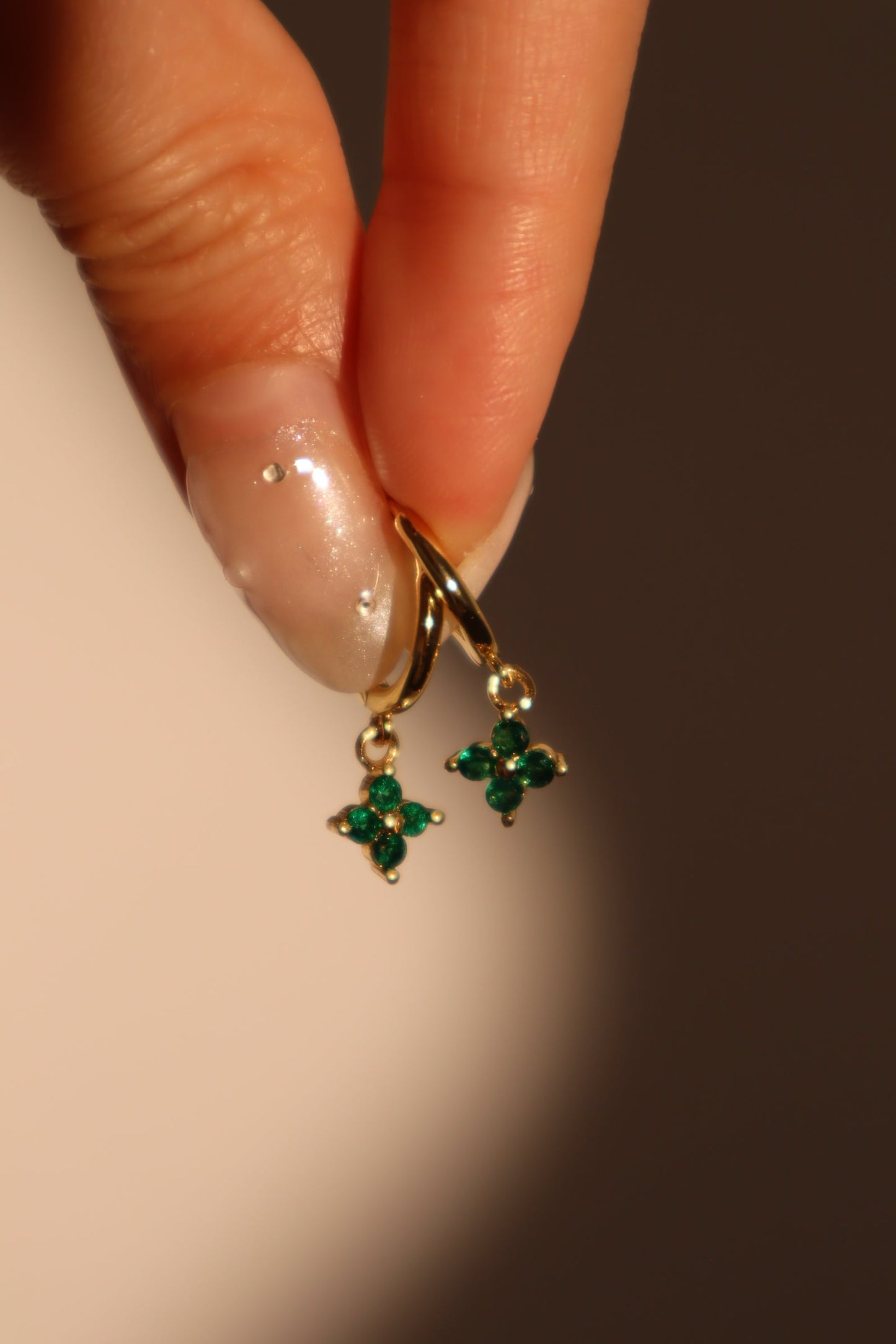 18K Real Gold Plated Green Gem Starlight Petal Hoop Earrings