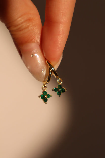 18K Real Gold Plated Green Gem Starlight Petal Hoop Earrings