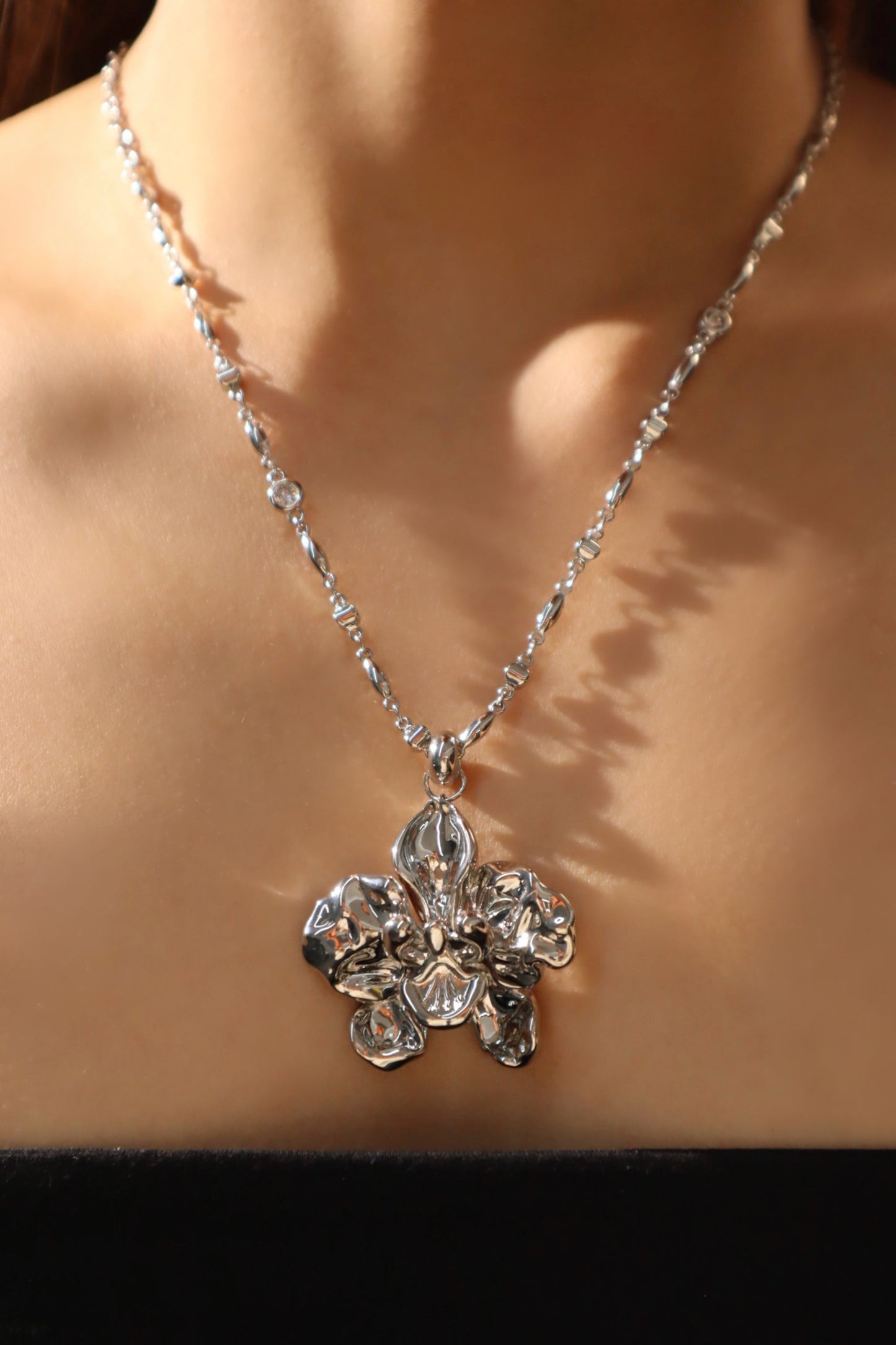 Palladium White Gold Plated Orchid Necklace