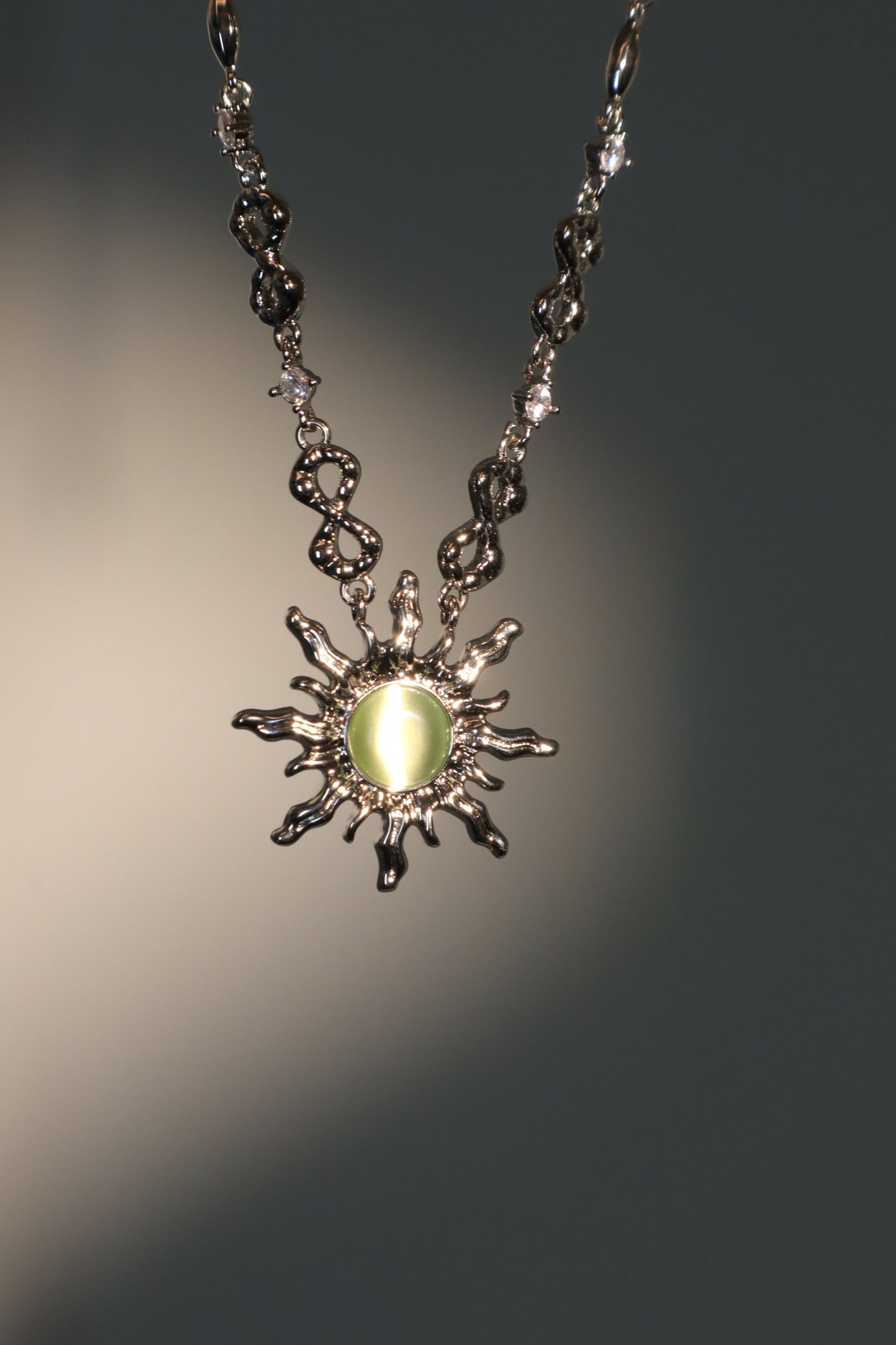 Palladium White Gold Plated Green Opal Sun Necklace