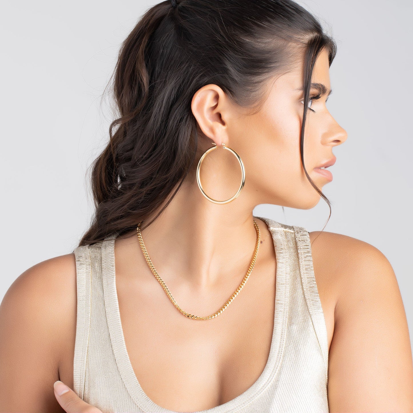 18K Gold Plated 4MM Solid Hoop Earrings