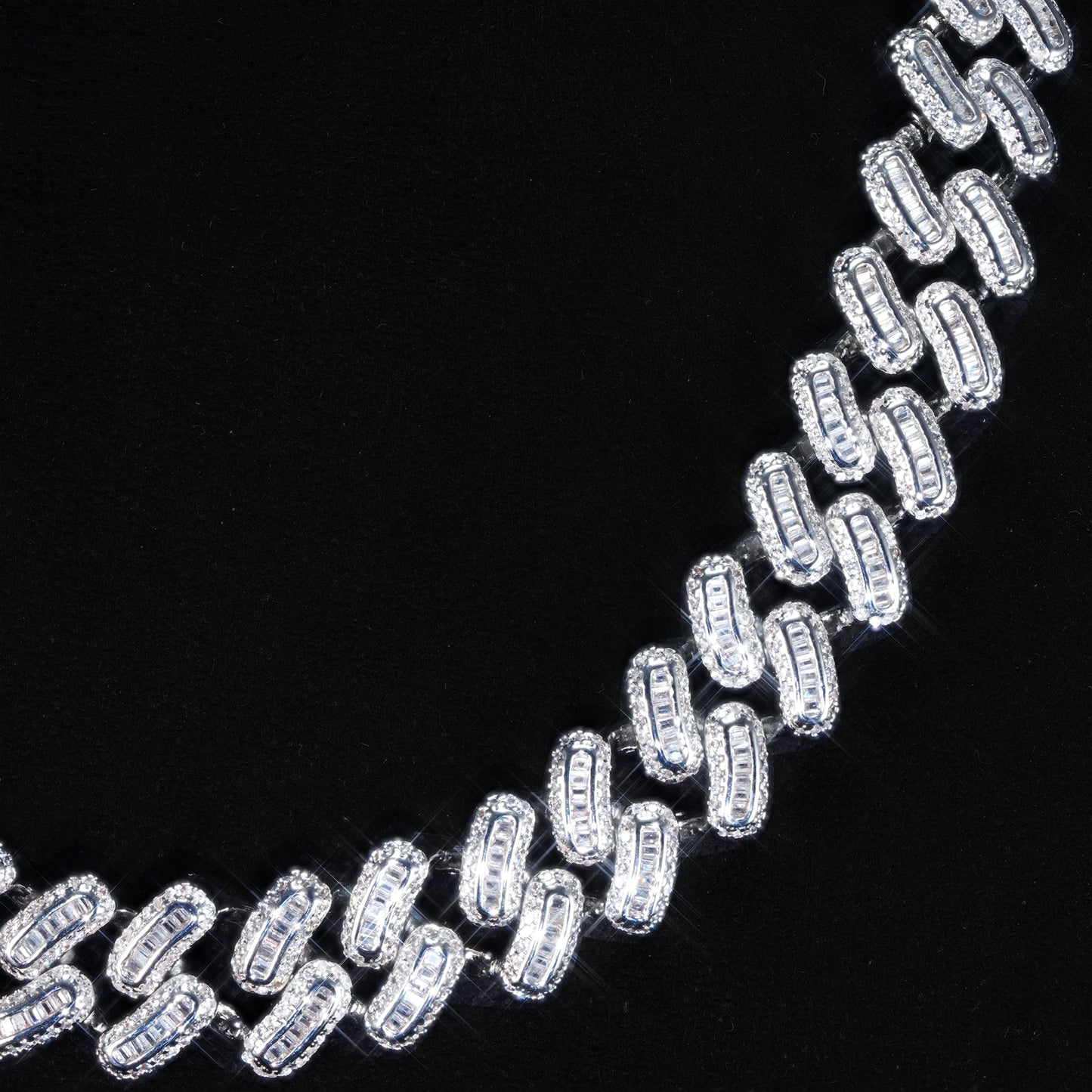 15mm 18K White/Gold-Plated BlingBling Baguette Iced Cuban Chain