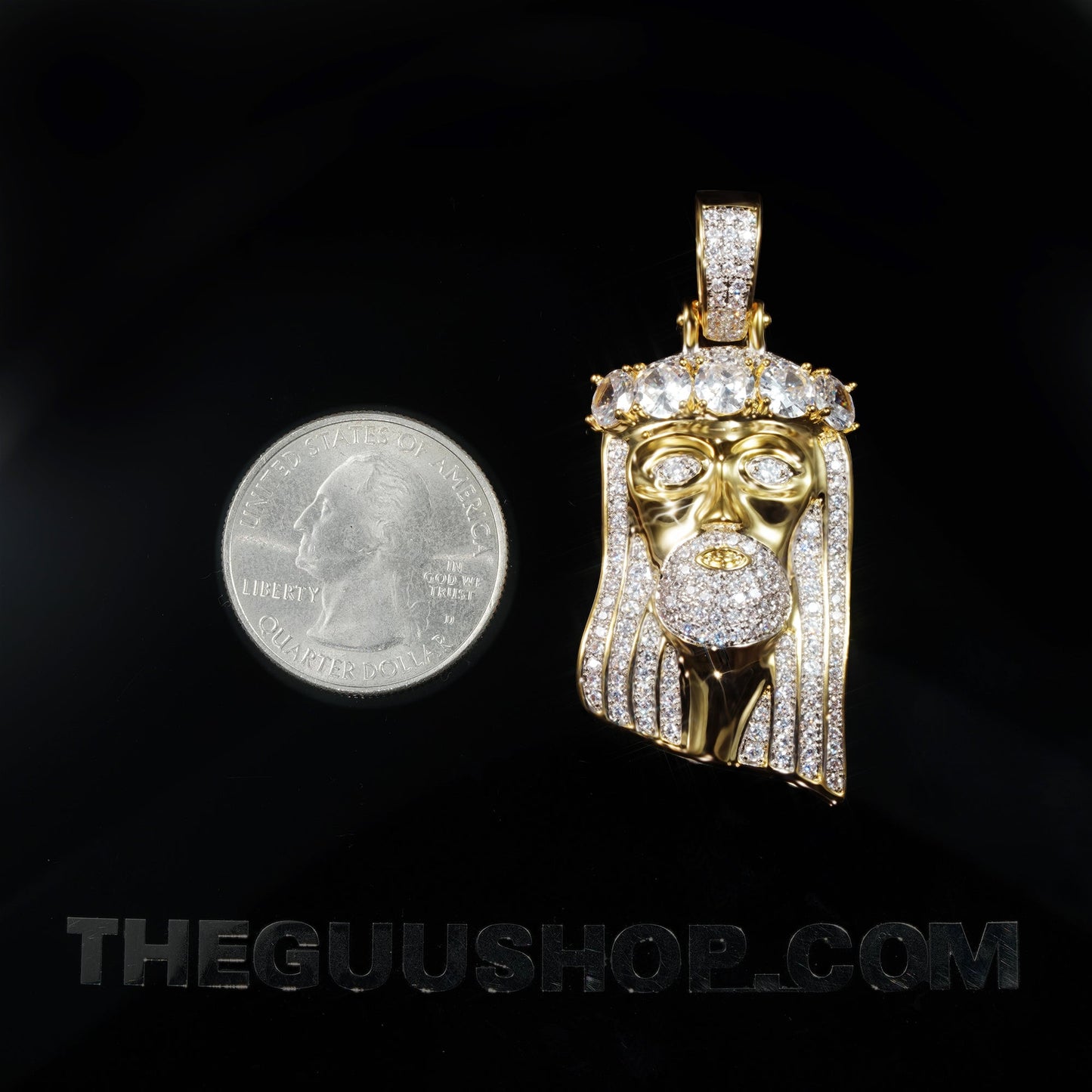 23mm  Iced Iced CZ Gold-Plated  Retro Jesus Crown Pendant &  Cuban Link Chain