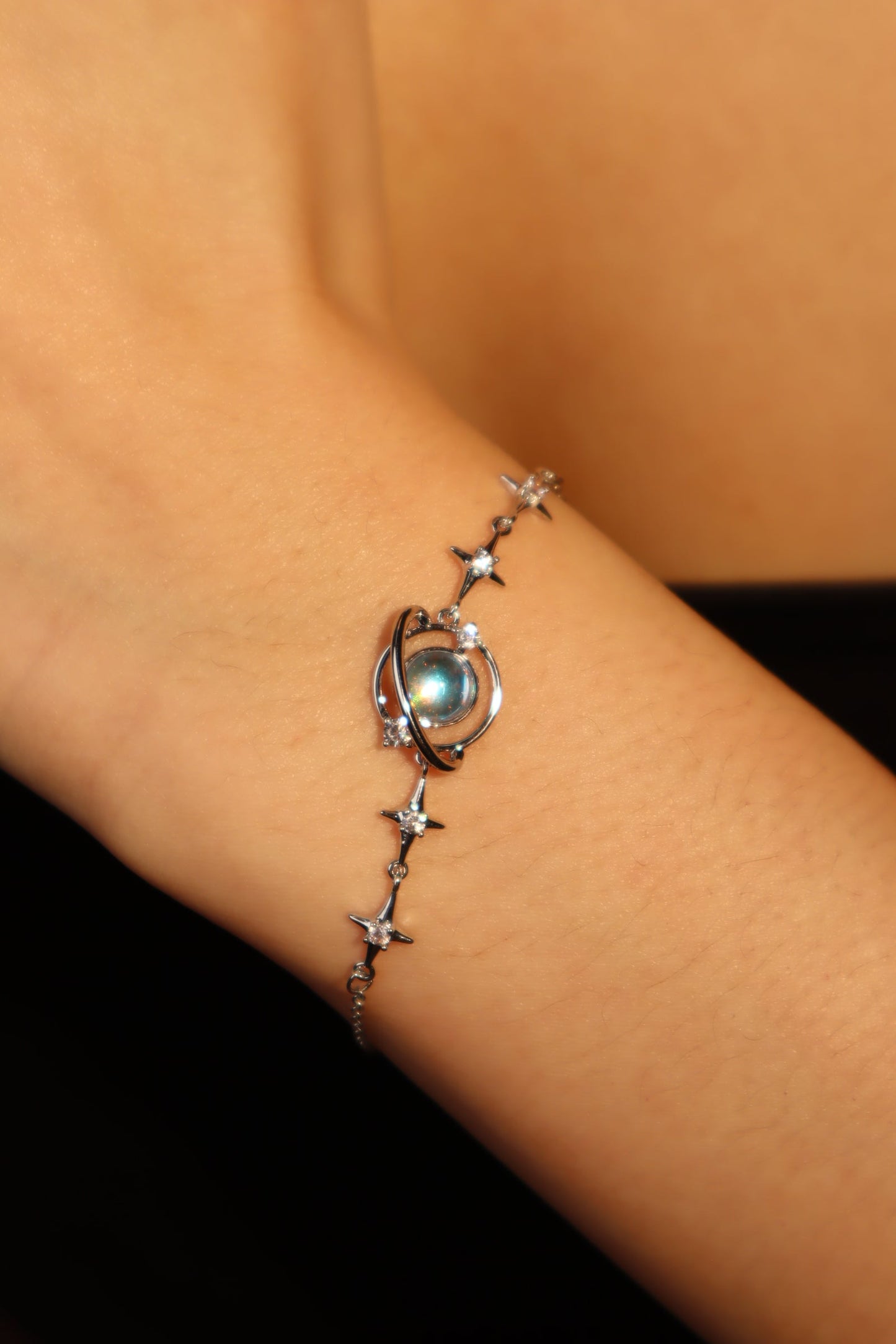 Palladium White Gold Plated Moonstone Saturn Star Bracelet