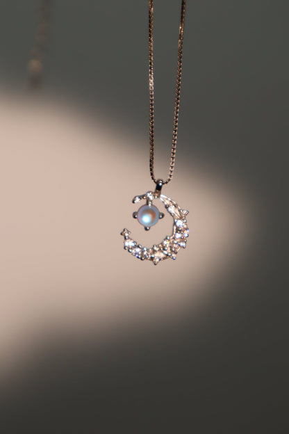 Palladium White Gold Plated Moonstone Moon Necklace