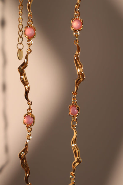 18K Real Gold Plated Multi Purple Opal Wave Necklace