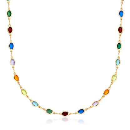 18k Gold Plated Oval-Cut Crystal Multi-Color Necklace