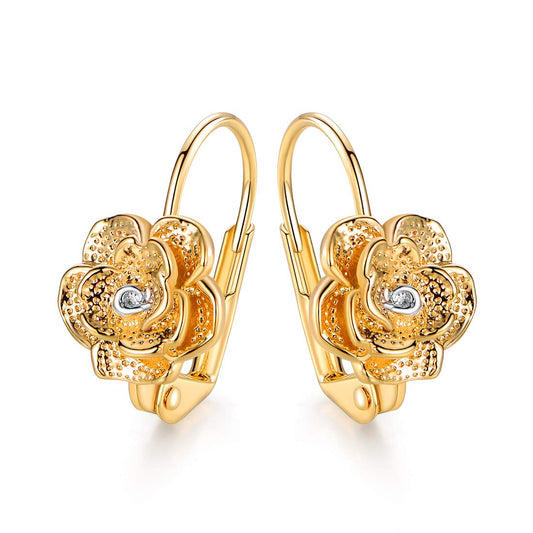 18K Gold Plated Flower Leverback Earrings