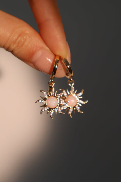 18K Real Gold Plated White Opal Sun Earrings