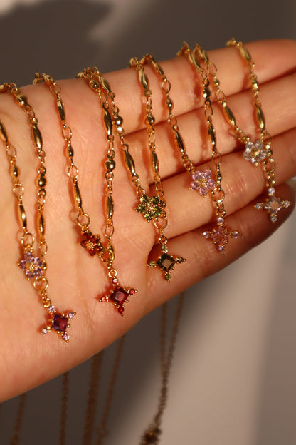 18K Real Gold Plated Amethyst Starlight Cross Necklace