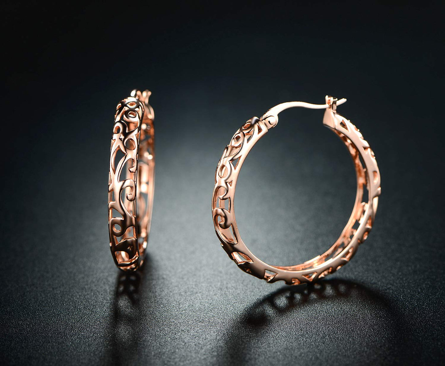 18K Gold Plated Filigree Patterned Hoop Earrings