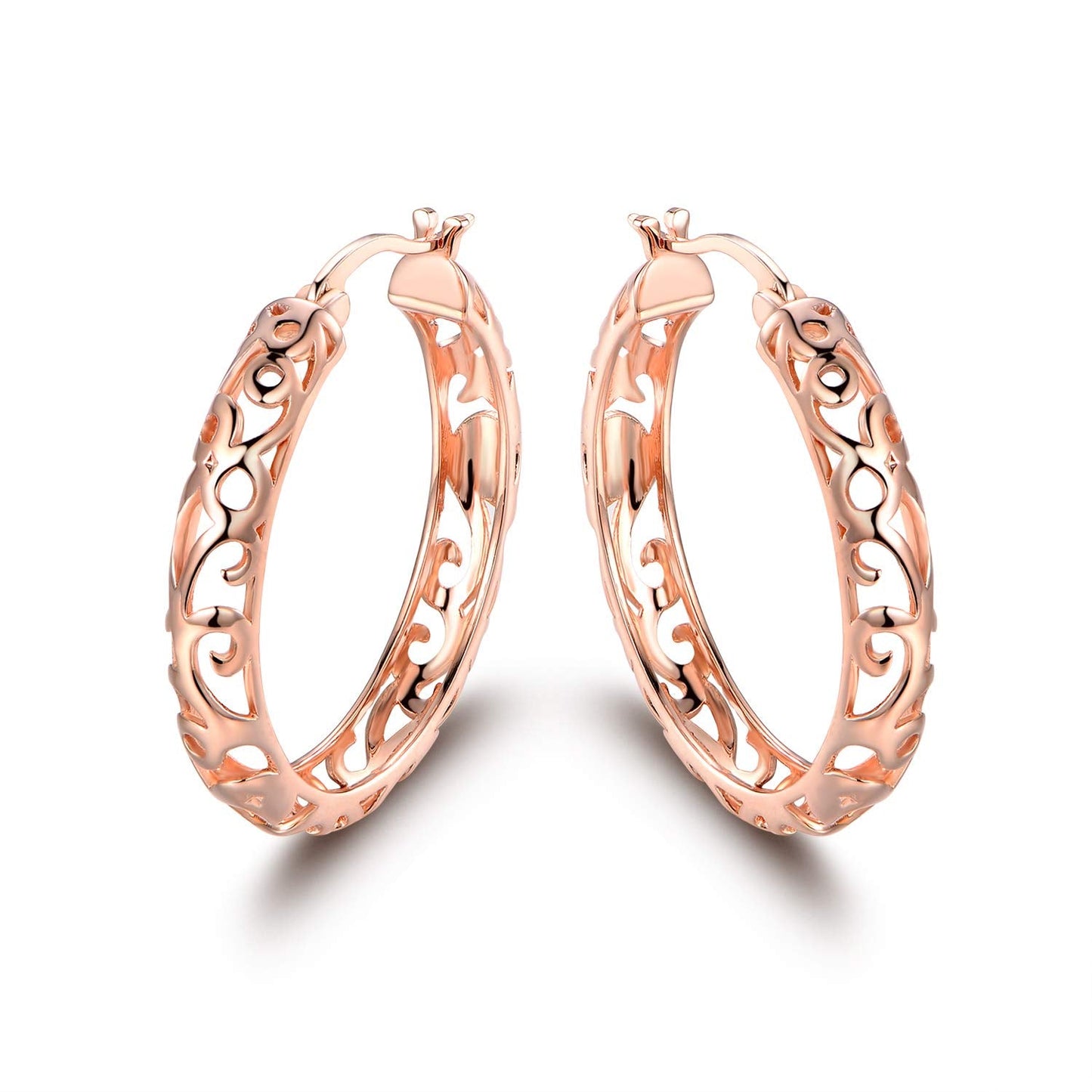 18K Gold Plated Filigree Patterned Hoop Earrings