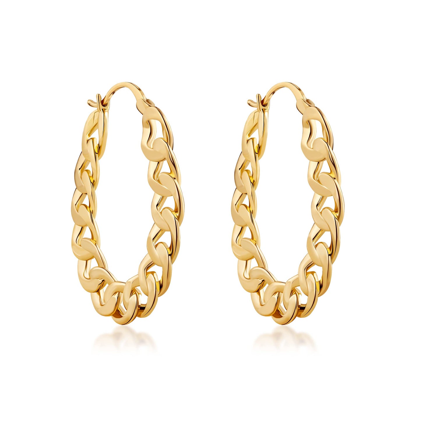 18K Gold Plated Chain Link Hoop Earrings