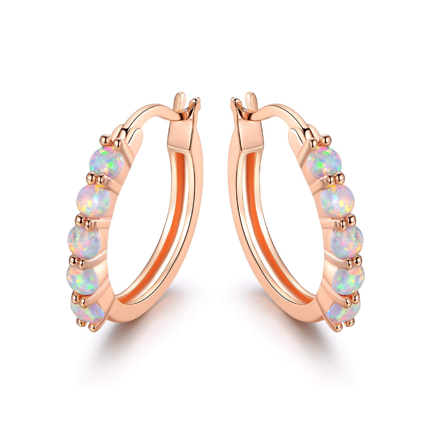 18K Rose Gold Plated Opal Hoop Earrings