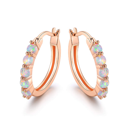 18K Rose Gold Plated Opal Hoop Earrings