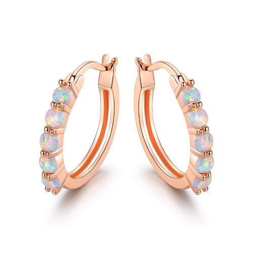 18K Rose Gold Plated Opal Hoop Earrings