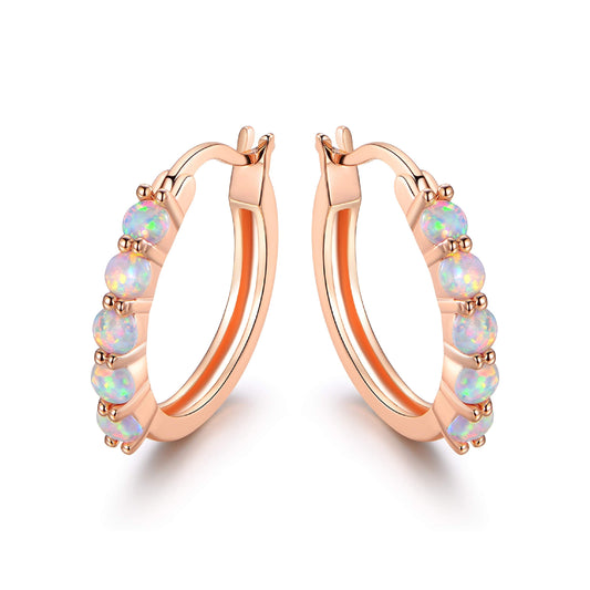 18K Rose Gold Plated Opal Hoop Earrings