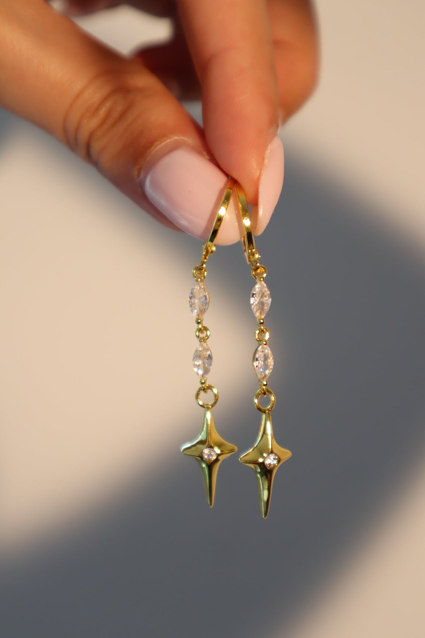 18K Real Gold Plated Star Dangle Earrings