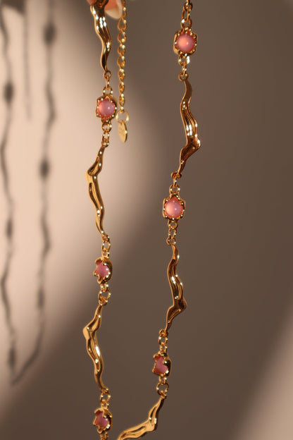 18K Real Gold Plated Multi Purple Opal Wave Necklace