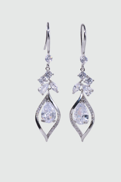Palladium White Gold Plated Diamond Droplet Dangle Earrings