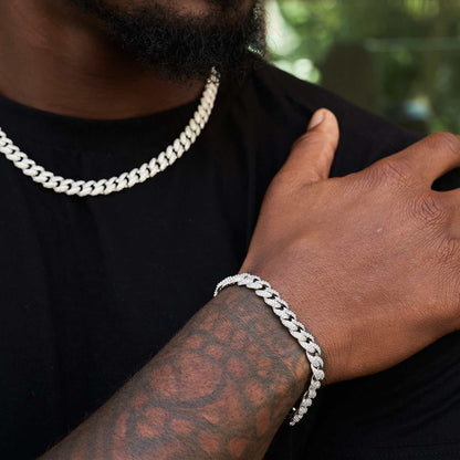 Diamond Cuban Chain + Bracelet Bundle in White or Yellow Gold - 8.5mm