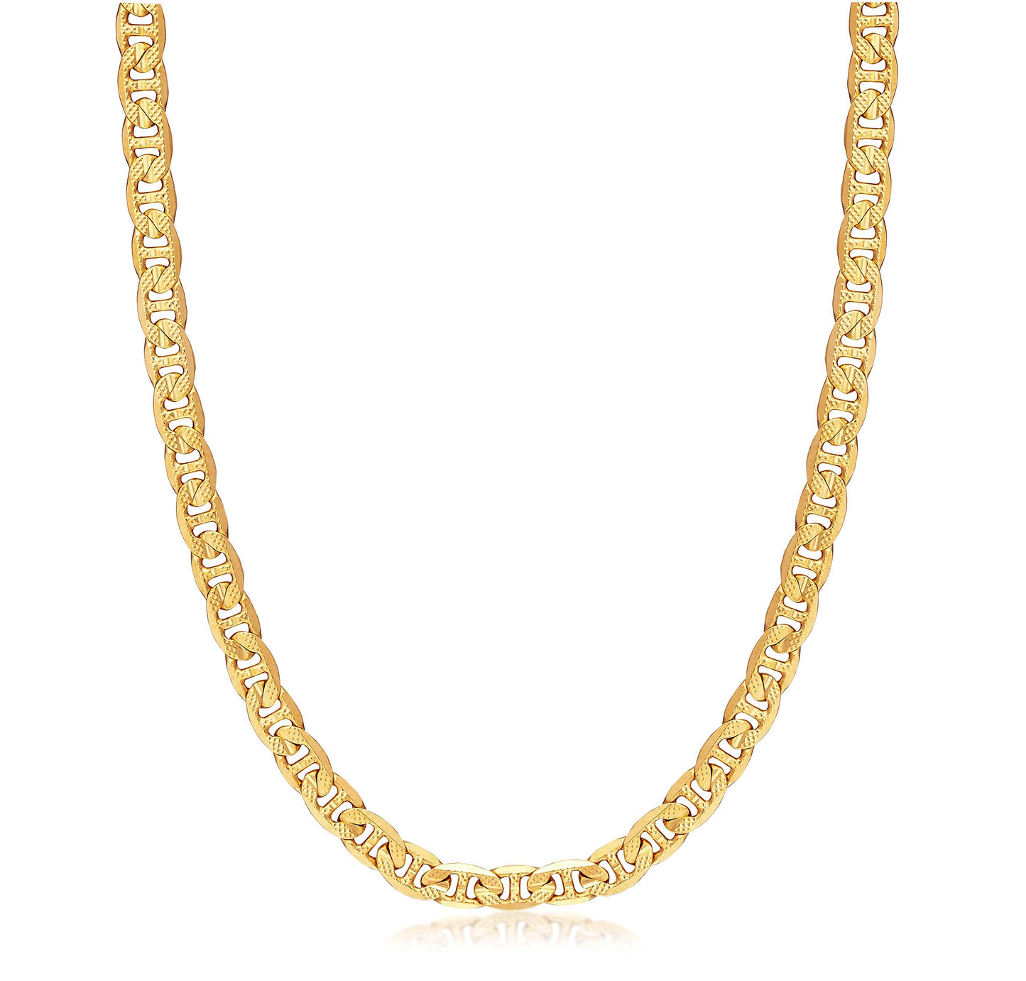 18K Gold Plated 6MM Diamond Cut Pave Flat Mariner Necklace