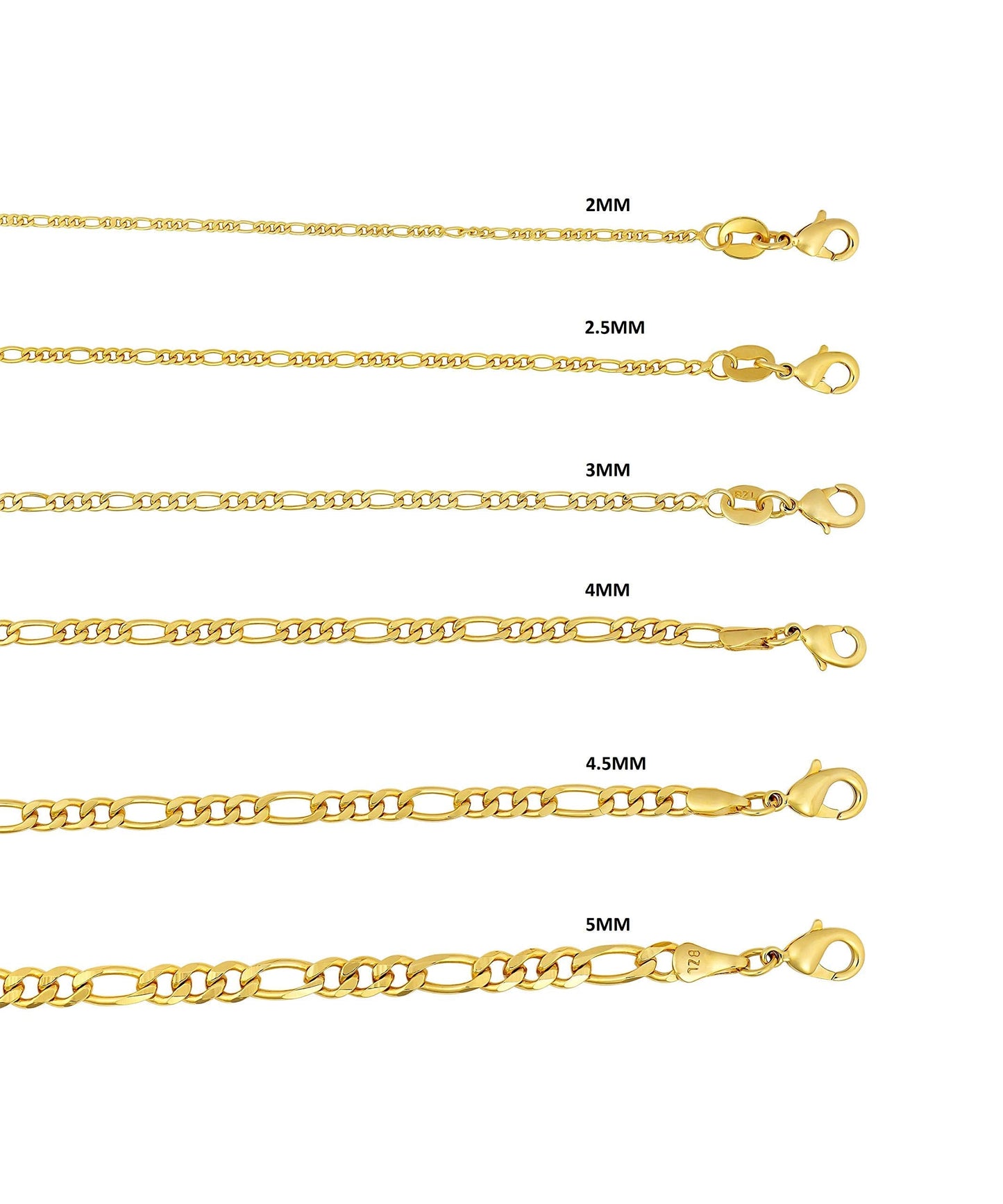 18K Gold Plated 4.5mm Figaro Chain Necklace