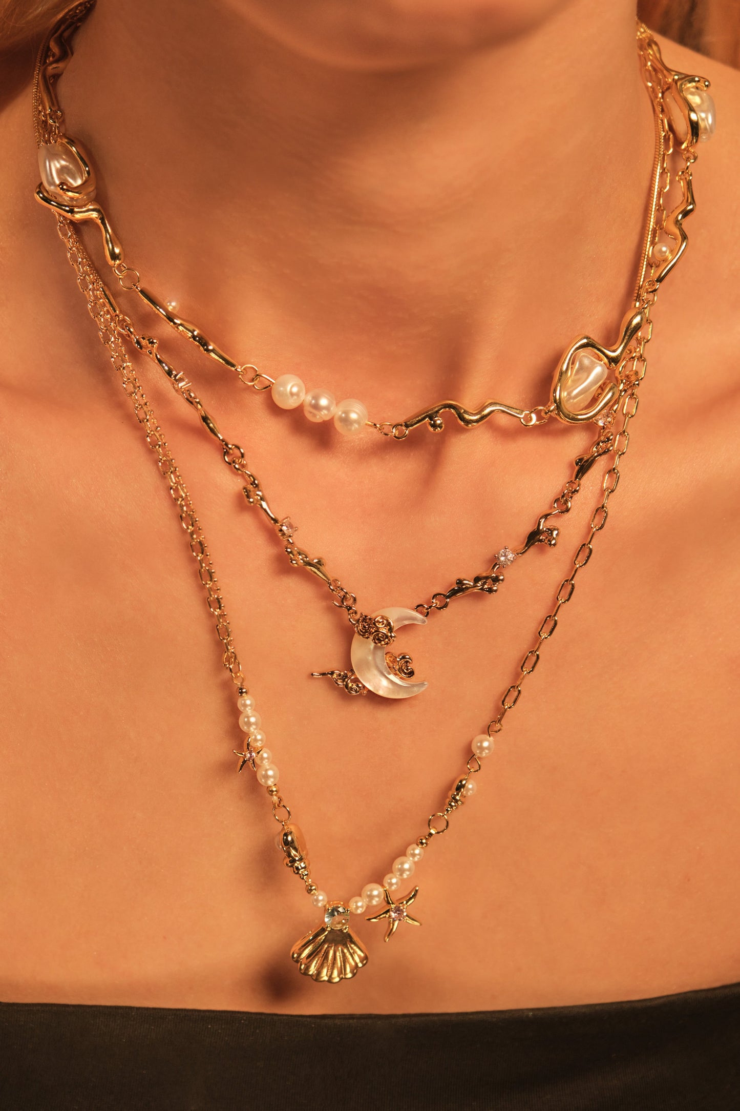 18K Real Gold Plated Sea Shell Pearls Necklace