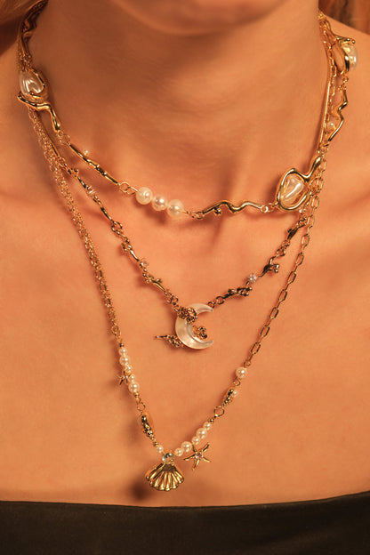 18K Real Gold Plated Sea Shell Pearls Necklace