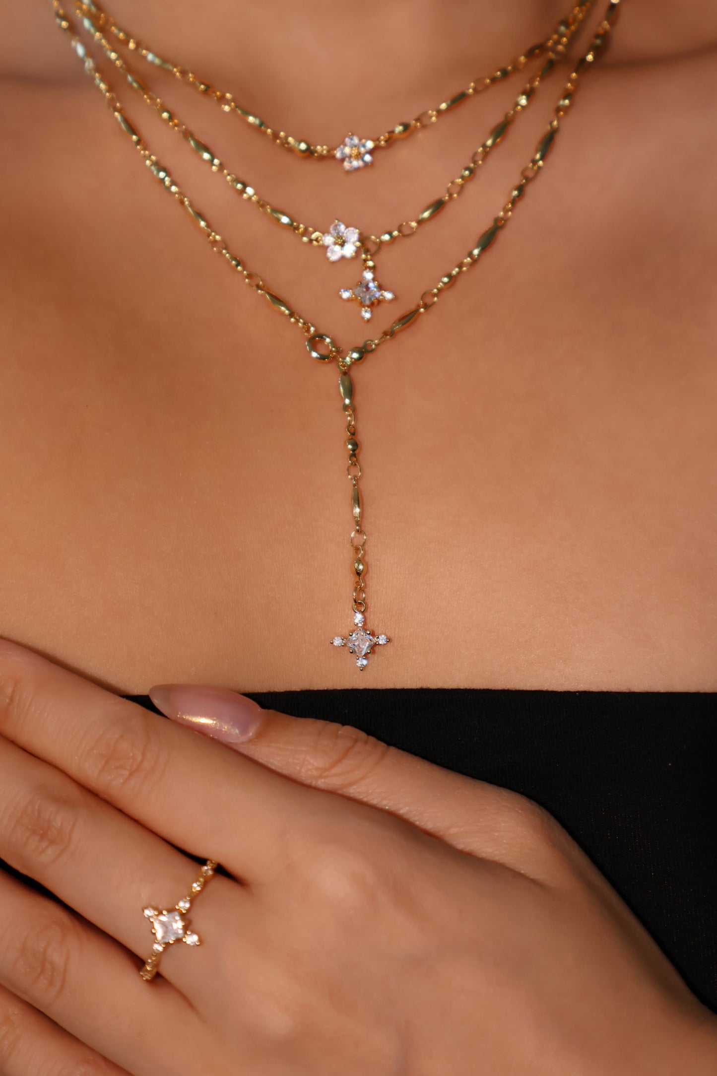 18K Real Gold Plated Diamond Starlight Cross Necklace