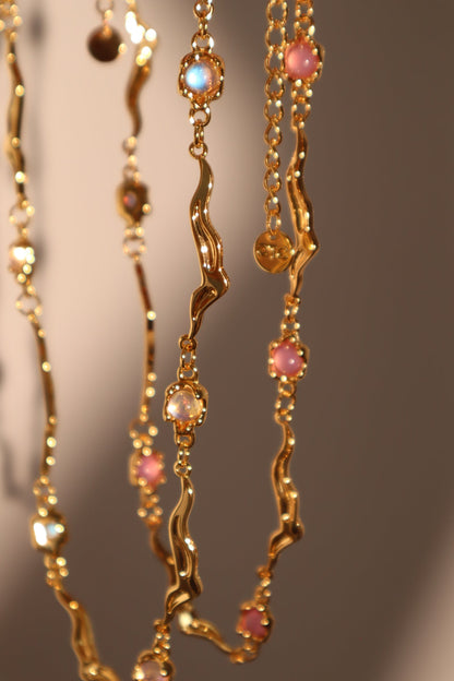 18K Real Gold Plated Multi Purple Opal Wave Necklace